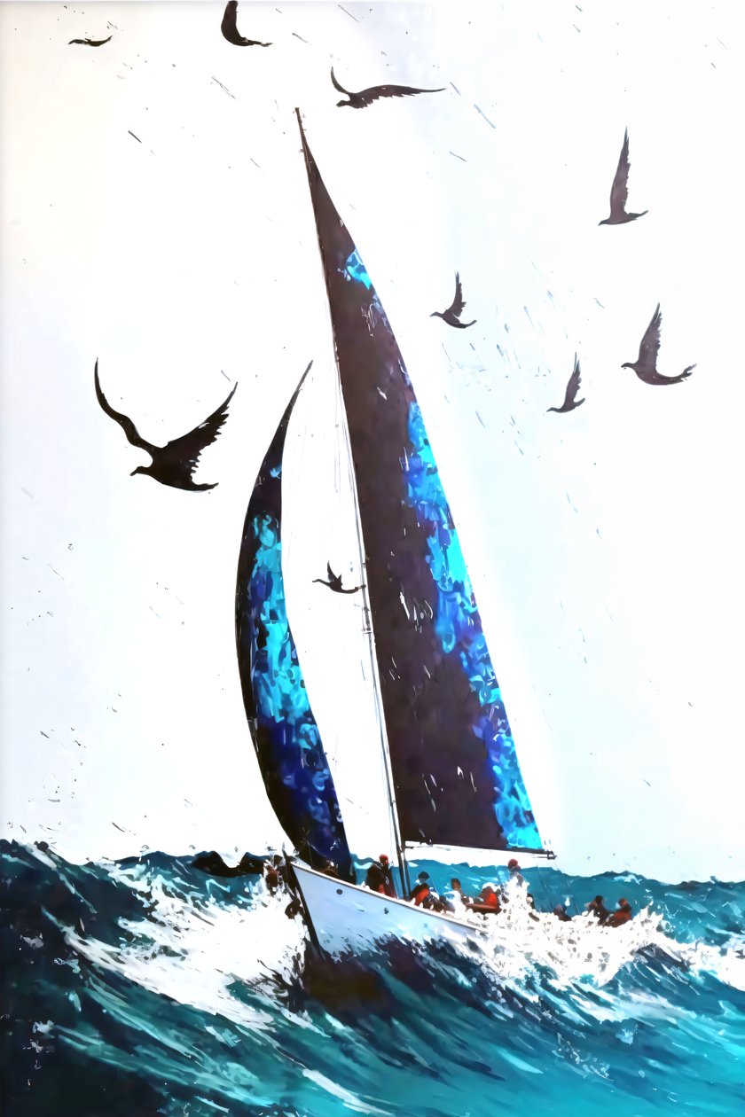 Ravens  Stormy Waves Absztrakt akril kifejezés, egyéni vászon nyomatok alkotó: F. Abderrahim