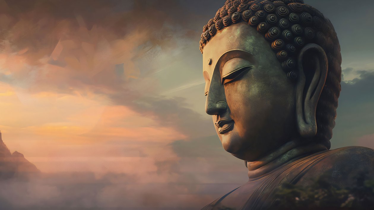 Buddha szobor festmény eladó, nagy vászon nyomatok, fali keret dekoráció alkotó: F. Abderrahim