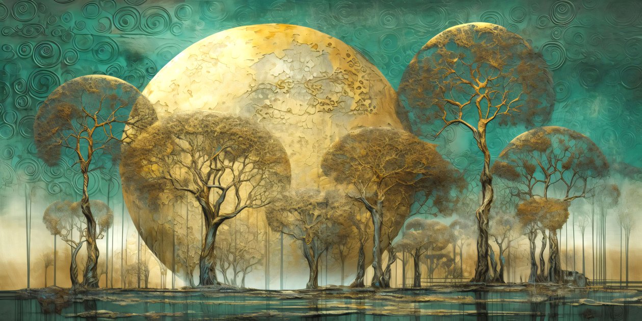 Fa tájkép szürrealista absztrakt lágy tónusokban, modern fali dekoráció alkotó: F. Abderrahim