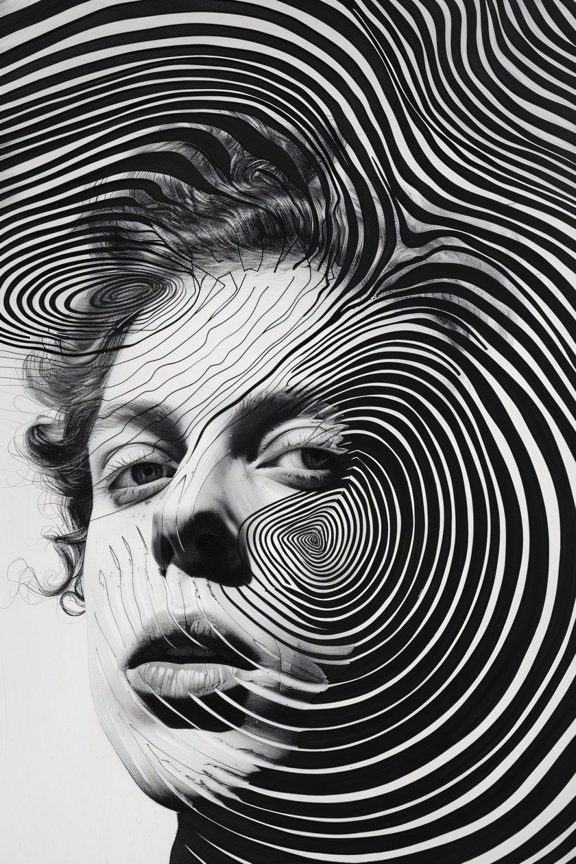 Man in Paranoia vortex, minimalista rajz vázlat, egyéni vászon nyomatok alkotó: F. Abderrahim