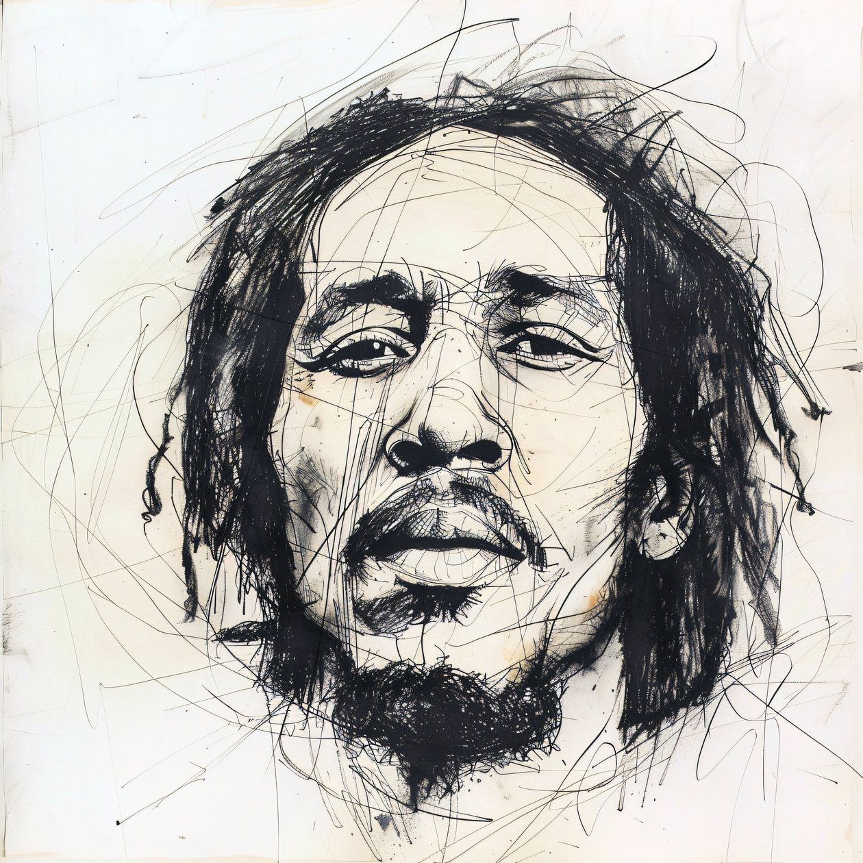 Minimalista vázlat Bob Marley-ról, híres híresség énekes, zene, fali dekoráció nyomatok alkotó: F. Abderrahim