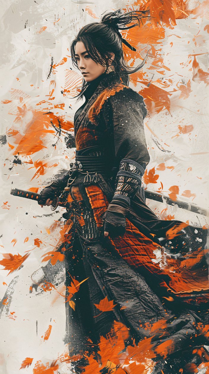 Samurai nő graffiti vad stílusban, harcművészetek, keretezett fali dekoráció eladó alkotó: F. Abderrahim