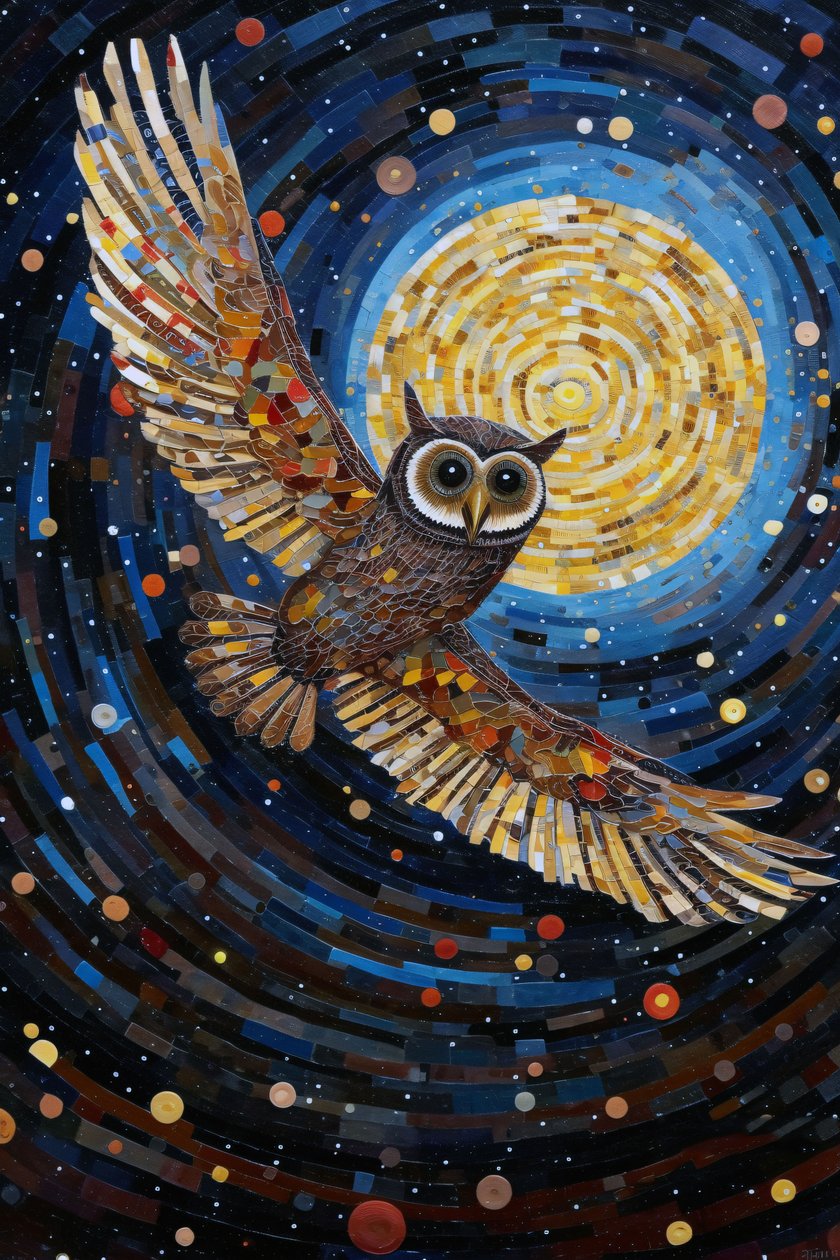 The Owl Flying Through the Starry Night Sky, online egyedi vászon nyomatok alkotó: F. Abderrahim