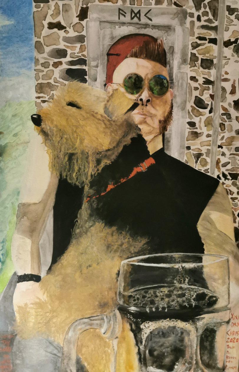 Férfi kutyával alkotó:  