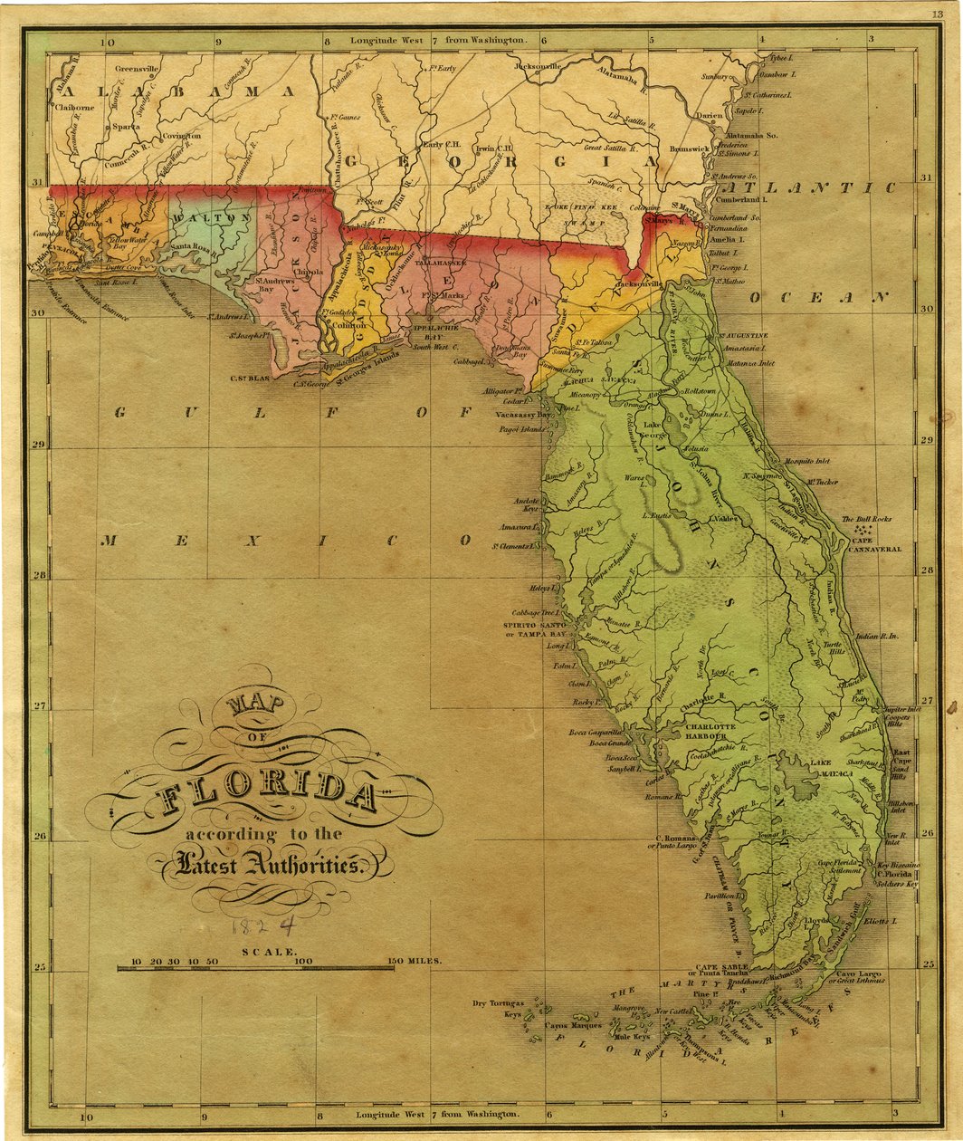 Florida térképe, 1826 alkotó: A. Finley