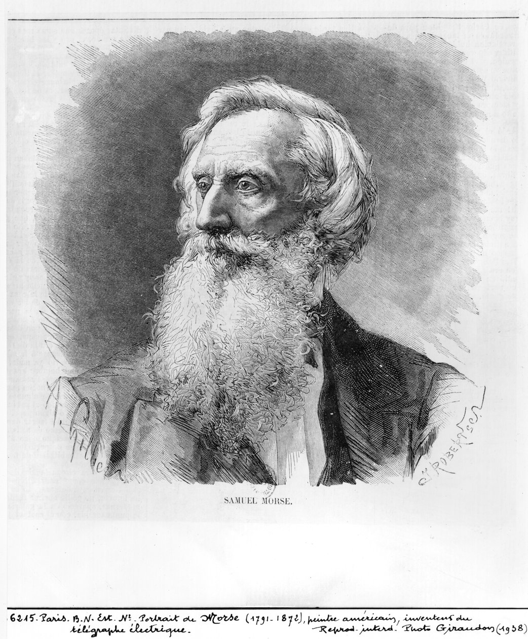 Samuel Morse (1791-1872) portréja, amelyet C. Robertson metszett (xilográf) (bw fotó) alkotó: A. Gilbers