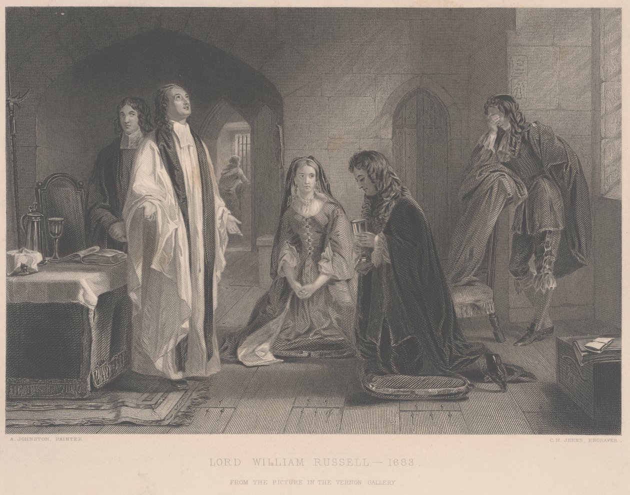 Lord William Russell áldozást fogad, metszett C.H. Jeens alkotó: A. Johnston
