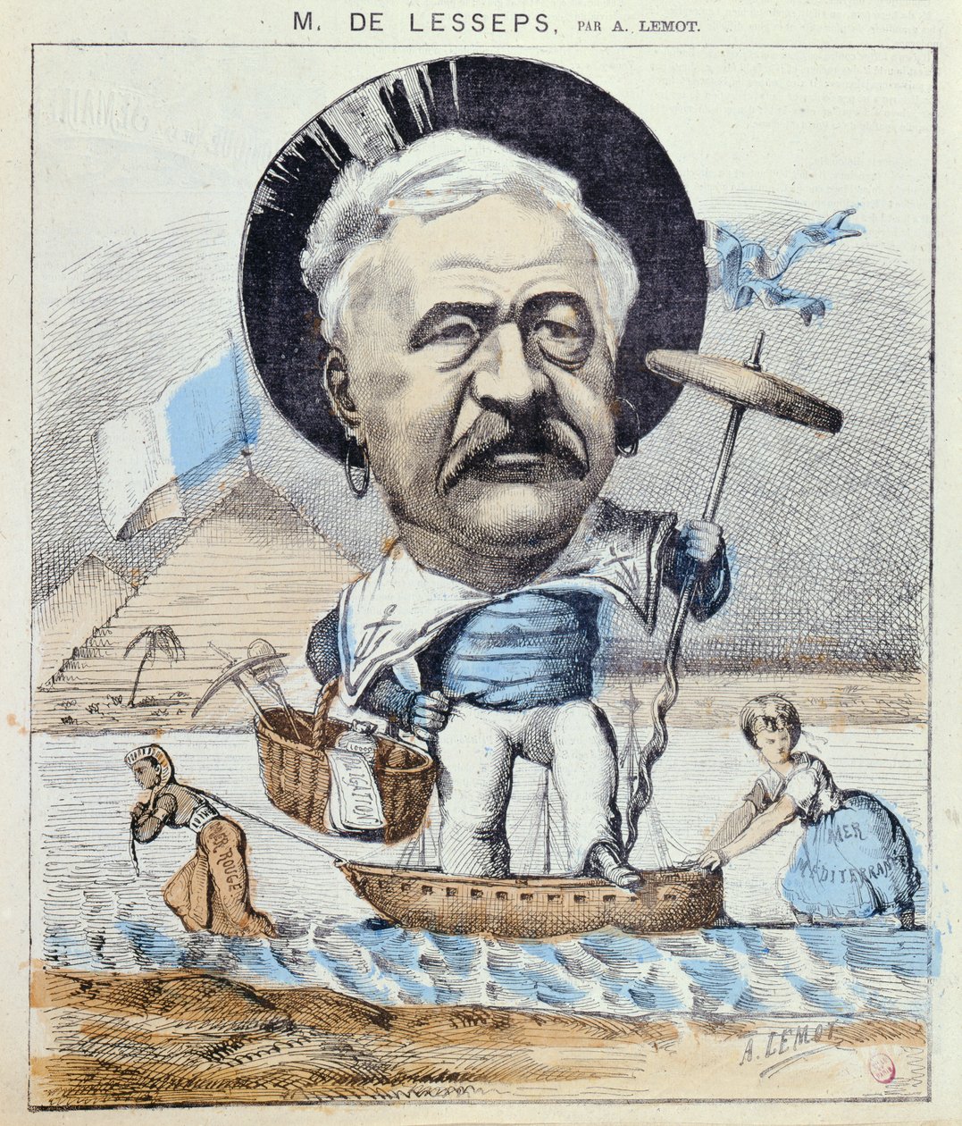 Ferdinand de Lesseps karikatúrája a „Le Monde Pour Rire”-ből, 1868 alkotó: A Lemot