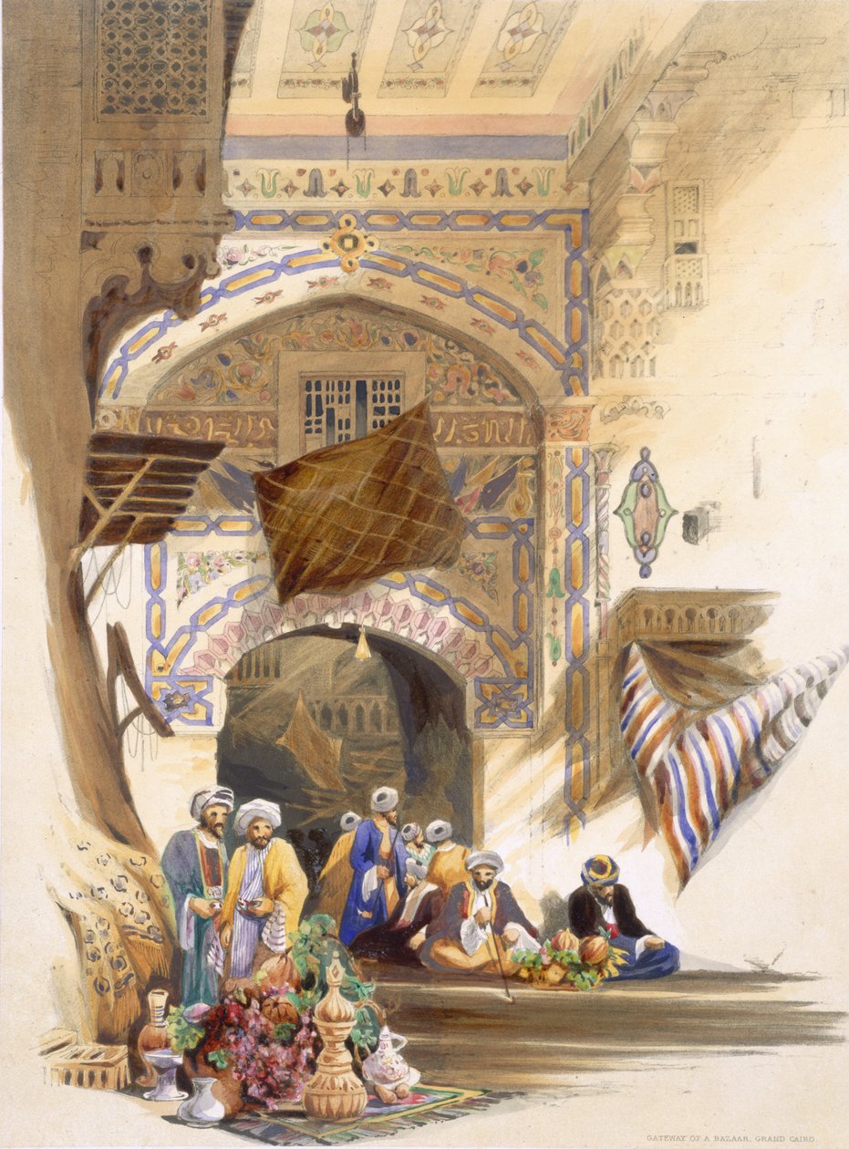 Egy bazár kapuja, Grand Cairo, kocsma. 1846 alkotó: A. Margaretta Burr