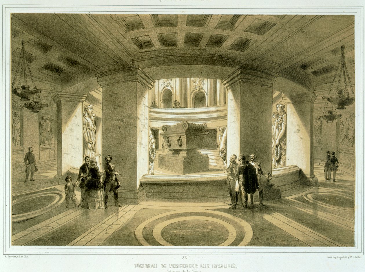 Napóleon sírja (1769-1821) Invalidesben, Párizs et ses Environsból, kiadva az 1850-es és 60-as évek körül alkotó: Abbé Prévost