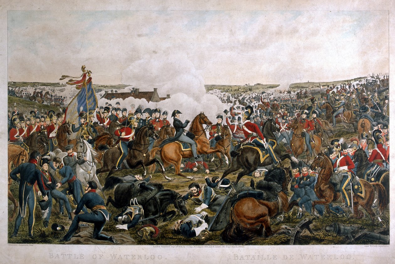 Waterloo-i csata, 1815, metszet: J.A. Cook, 1816 (színes akvatinta) alkotó: A. Sauerweld