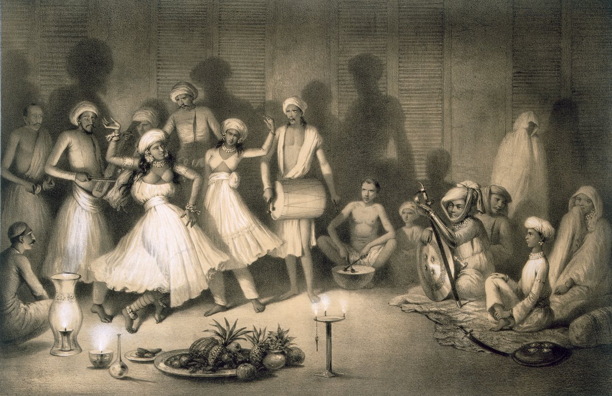 Dance of Nautch Girls, a Voyages in India-ból, kocsma. Smith, Elder und Co., 1858 alkotó: A. Soltykoff