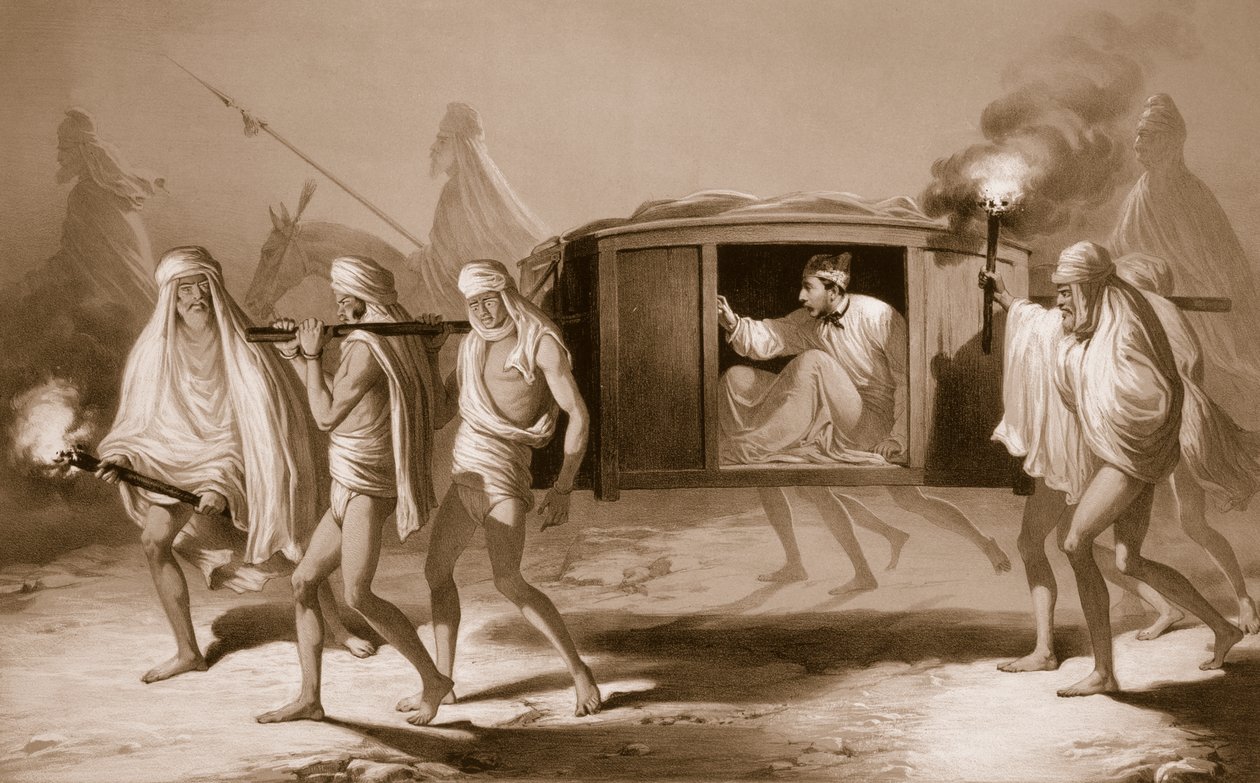 Indiai stílusú heverő a Punjabban Ludhiana és Amritsar között, a Voyages in India című filmből, 1859 alkotó: A. Soltykoff