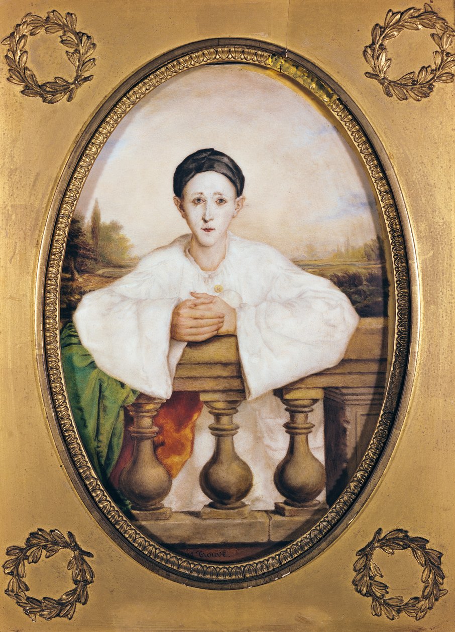 Gaspard Deburau (1796-1846) Pierrot portréja, 1815 körül (olaj, porcelán) alkotó: A. Trouve