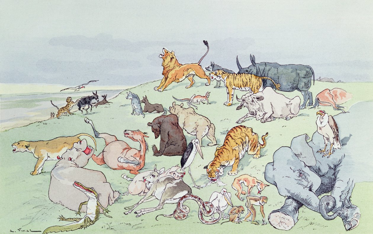 Pestises állatok, a "Fables de La Fontaine"-ból, 1897 alkotó: A. Vimar