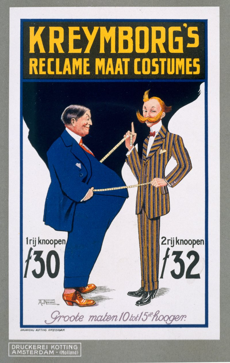 Reklám Maat Costumes, plakát reklám Kreymborgs holland szabók, 1914 alkotó: A. von Roessel