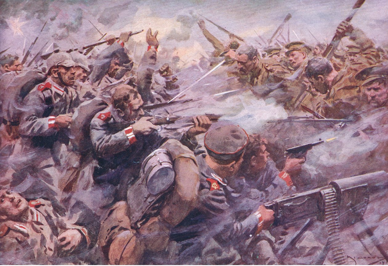 A porosz gárda veresége Zonnebeke-nél, a History of the Great War 3. kötetéből, amelyet a Waverley Book Co Limited adott ki, 1920 körül alkotó: A.C. Michael
