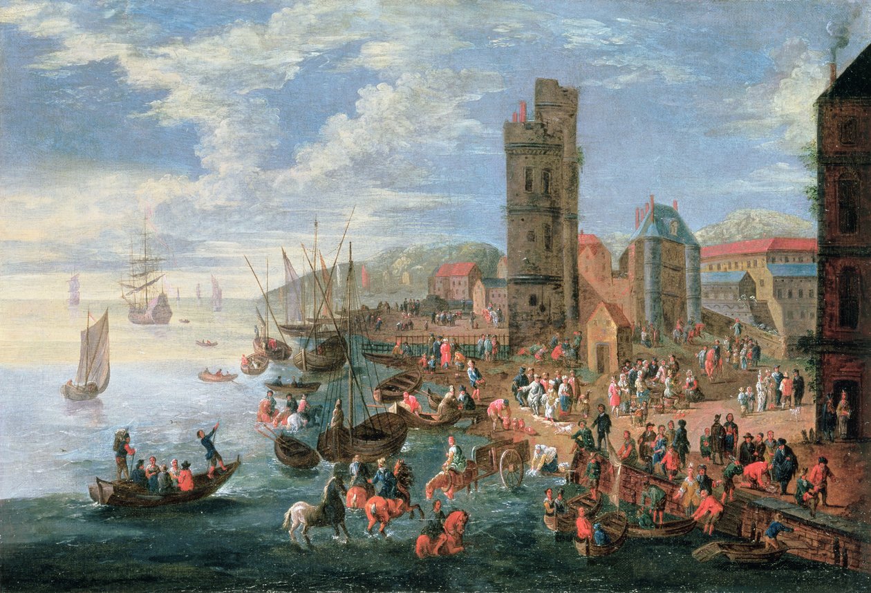 Egy kikötői jelenet alkotó: A.F. and Bouts, P. Boudewyns