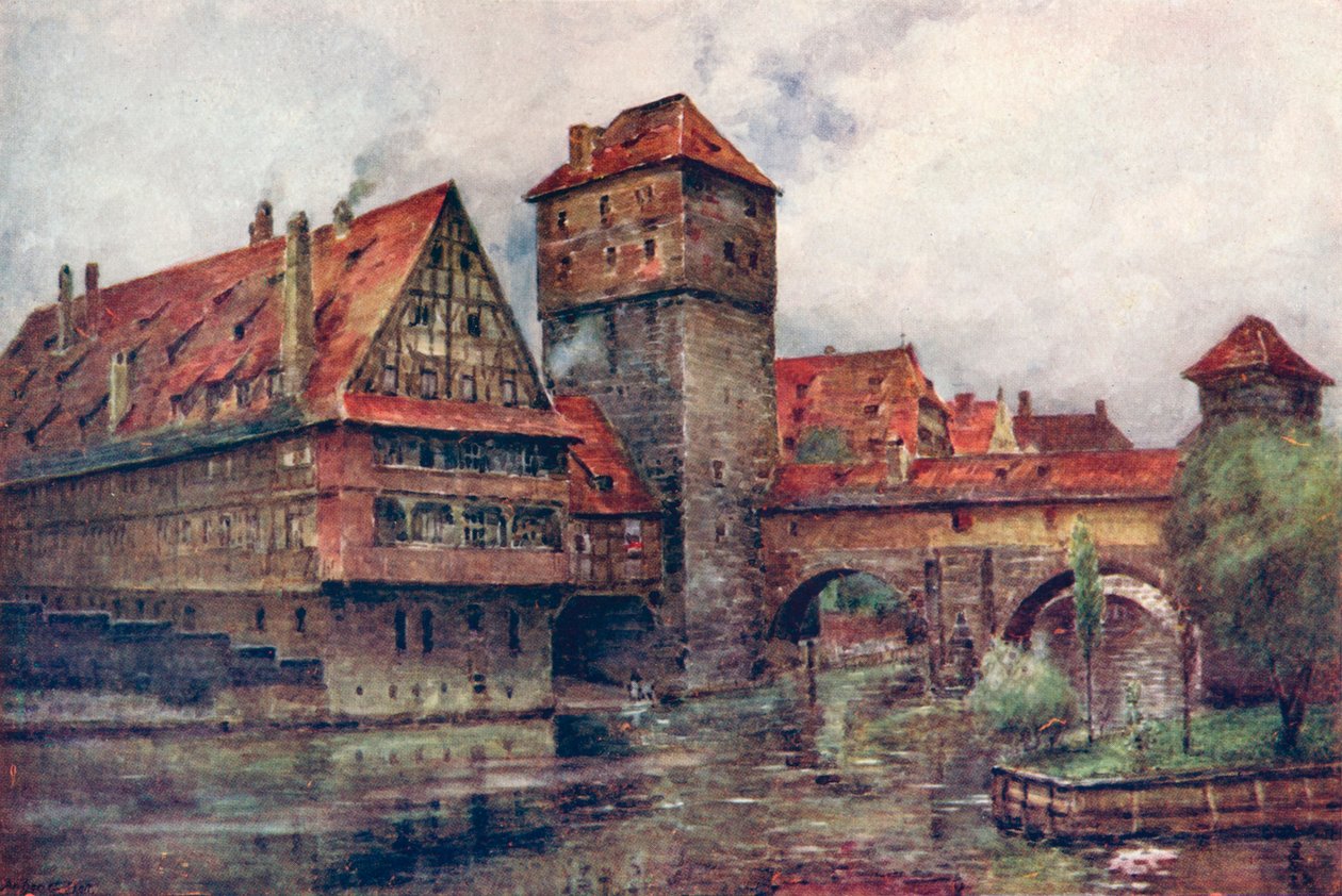 A Henkersteg a Wasserturmmal, Nürnberg, Németország, c1905 alkotó: AG Bell