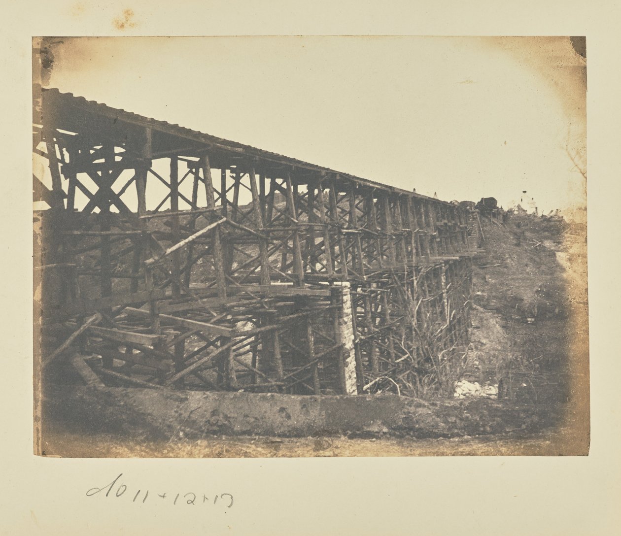 Katonai vasúti híd a Potomac patak felett, a Fredericksburgi vasútvonalon alkotó: A.J. Russell