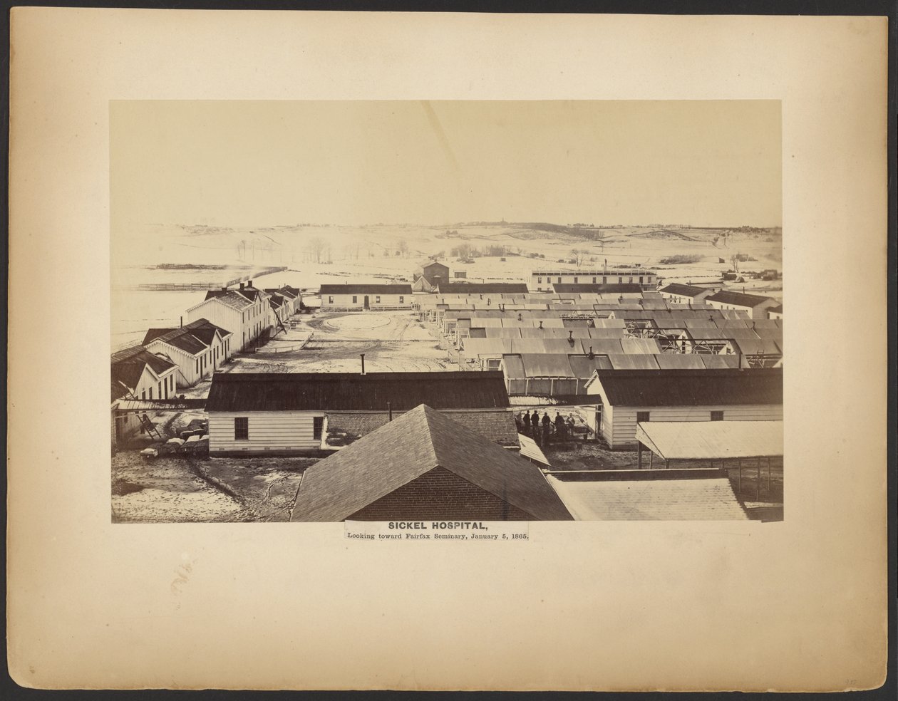 Sickel kórház, a Fairfax Szeminárium felé nézve, 1864. január 5. alkotó: A.J. Russell