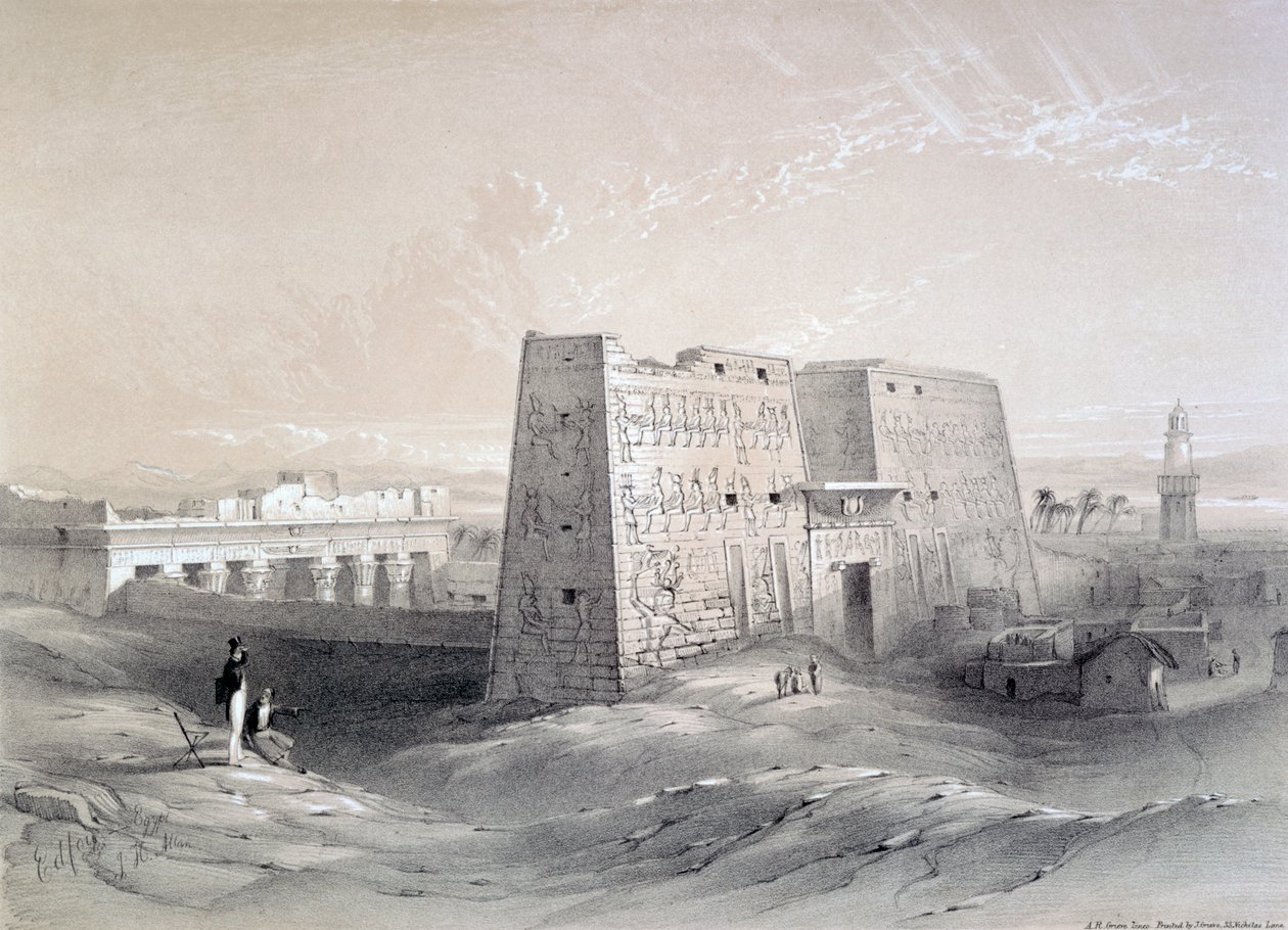 „Edfu templom, Egyiptom”, 19. század alkotó: AR Grieve
