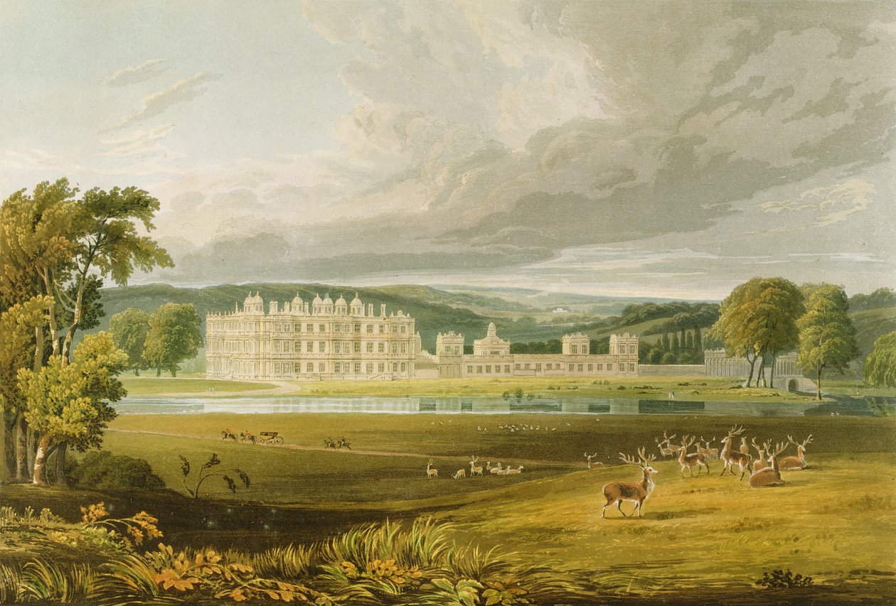 Longleat, Wiltshire, Bath márki székhelye, Frederick MacKenzie vázlata után, metszette: Robert Havell (1769-1832) 1816 alkotó: A.V. Copley Fielding