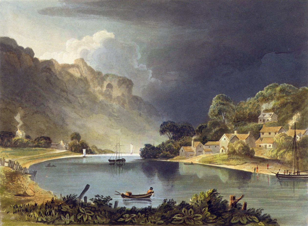 Kilátás a folyóra a New Weirnél, 13. tábla a "Description of the River Wye" című műből, metszette Theodore Henry Fielding (1781-1851), 1818 (kézi színezett akvatinta). alkotó: A.V. Copley Fielding