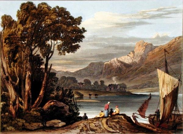 Az új gát. Felnézve a folyóra, 11. tábla a Wye folyó leírásából, Theodore Henry Fielding (1781-1851) metszetében, 1818 (kézzel színezett akvatinta) alkotó: A.V. Copley after Fielding