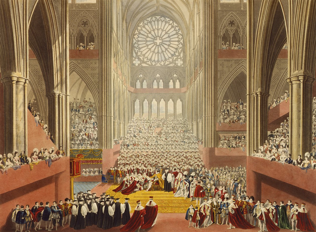 A hódolat ceremóniája, 1821. július 19., a IV. György király (1762-1830) koronázását ünneplő albumról, amelyet William James Bennett (1787-1844) vésett, 1824-ben. alkotó: A.W. and Stephanoff Pugin