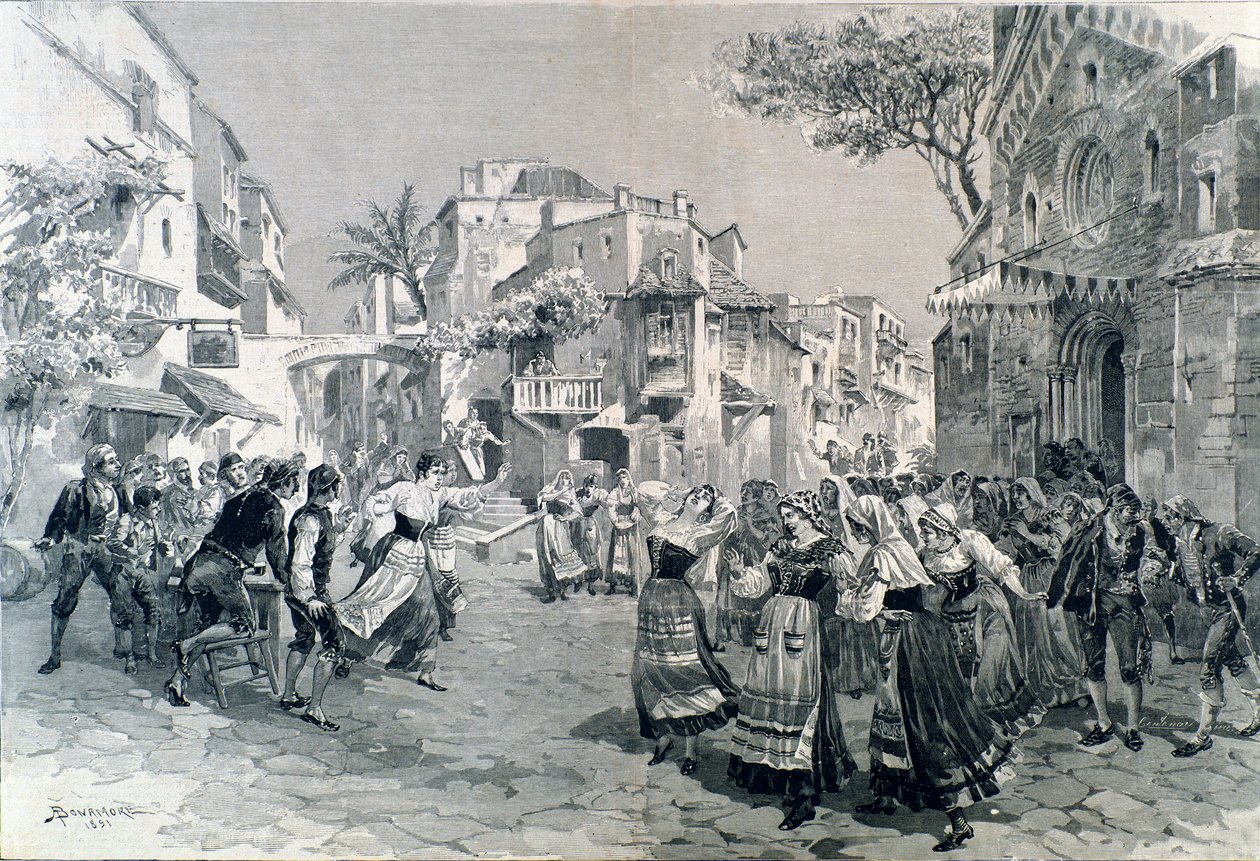 A Cavalleria rusticana, Mascagni operája utolsó jelenete a teatro alla scala-ban 1891-ben alkotó: A. (after) Bonamore