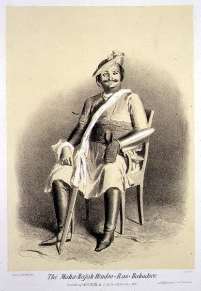 A Maha-Rajah-Hindoo-Rao-Babadoor a „Voyage in India”-ból, Jules Trayer (1824-1901) kocsma metszetében. Londonban alkotó: A. (after) Soltykoff