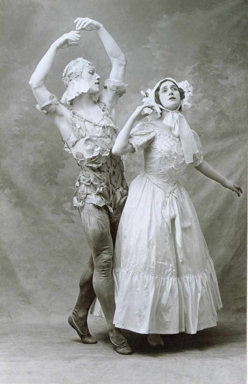 Nijinski és a Karsavina táncol Carl Maria von Weber (1786-1826) „Le Specter de la Rose” című balettjében a párizsi Chatelet Színházban, 1912. június 5-én (szépia fotó) alkotó: A. Bert