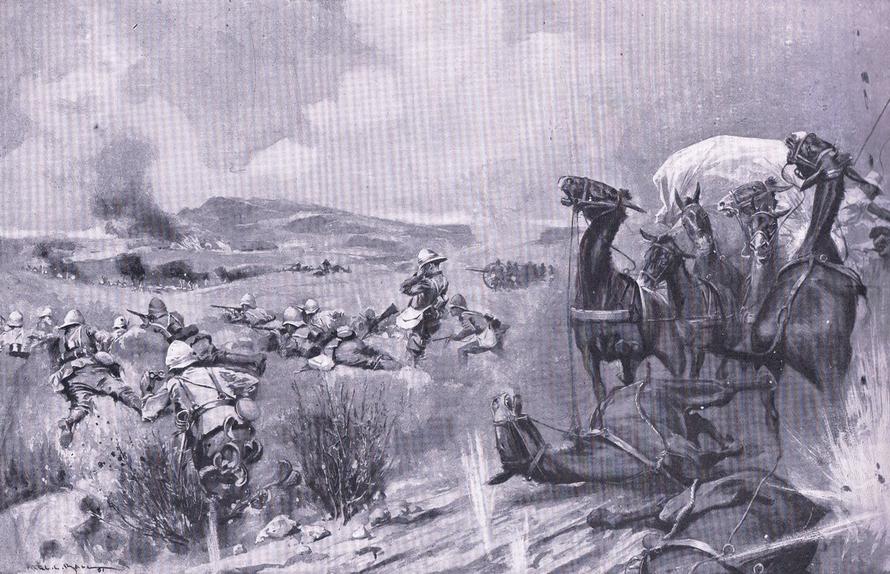 A konvoj elleni támadás Buffelspoortban, illusztráció az After Pretoria: The Guerilla War, 1902-ből alkotó: A. C. Ball
