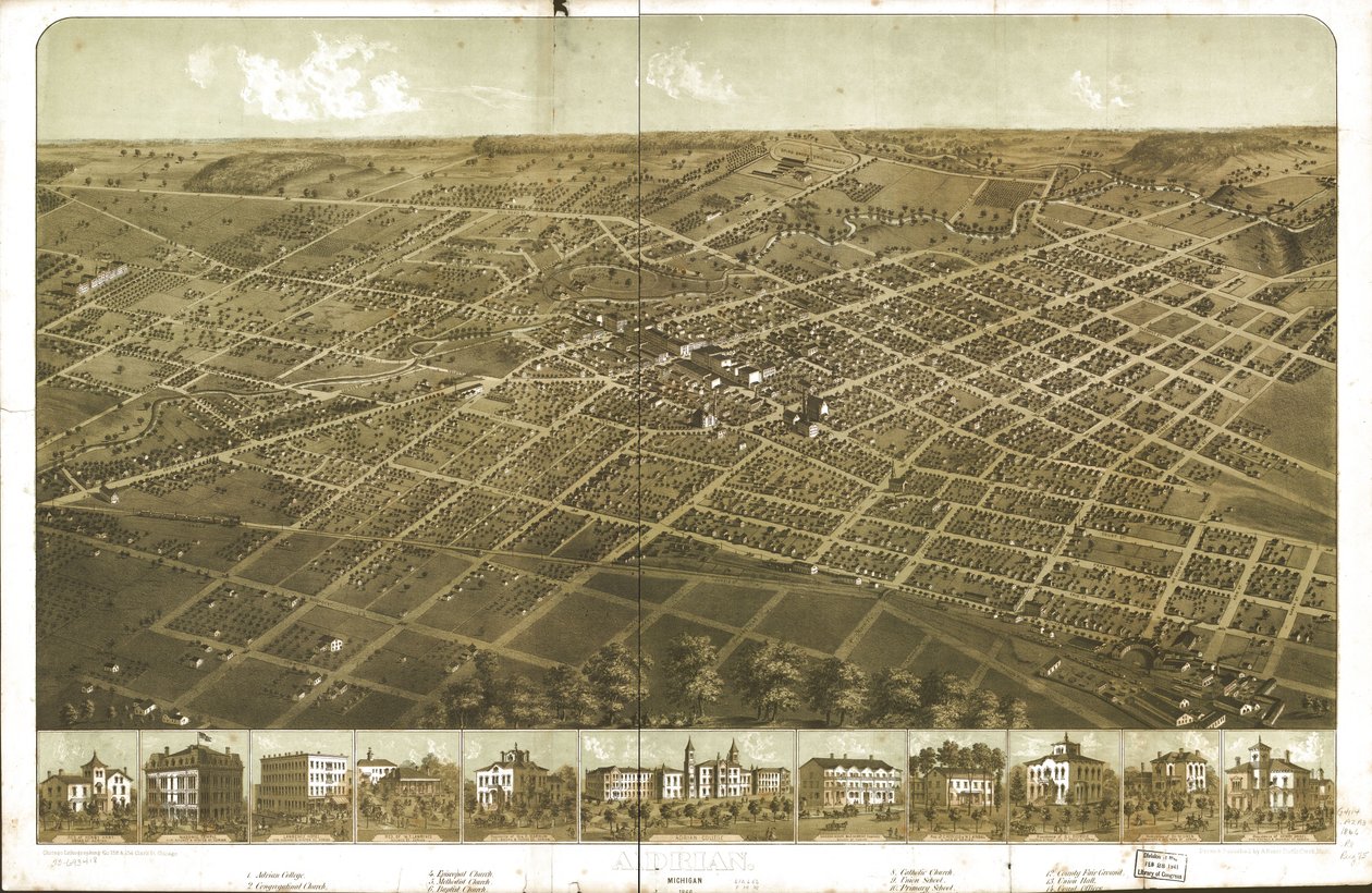 Adrian, Michigan 1866. LOC 73693418 alkotó: A.; Chicago Lithographing Co. Ruger