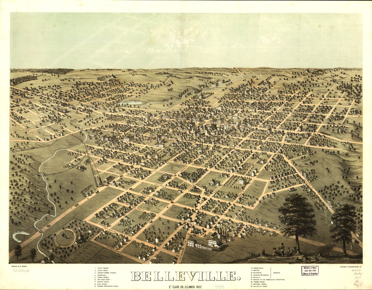 Belleville, St. Clair Co, Illinois 1867. LOC 73693343 alkotó: A.; Chicago Lithographing Co. Ruger
