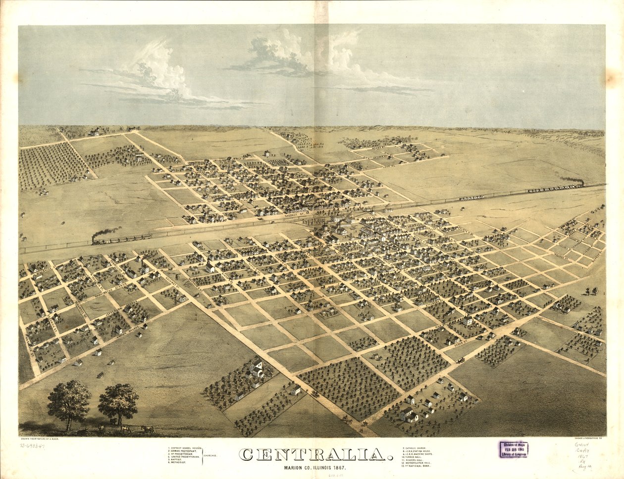 Centralia, Marion Co., Illinois 1867. LOC 73693347 alkotó: A.; Chicago Lithographing Co. Ruger
