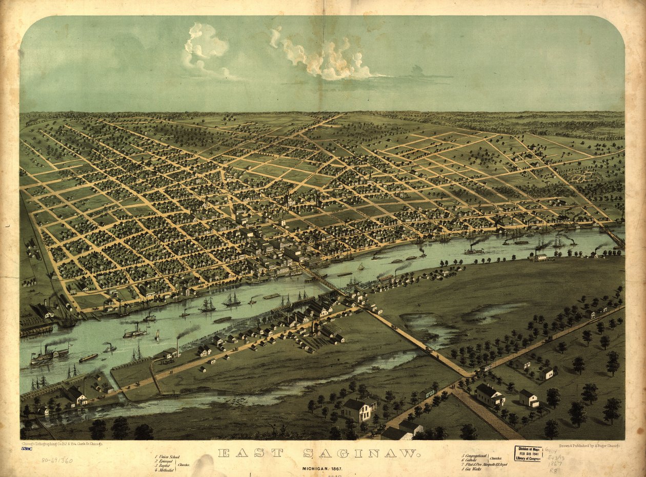 East Saginaw, Michigan, 1867 LOC 80691360 alkotó: A.; Chicago Lithographing Co. Ruger