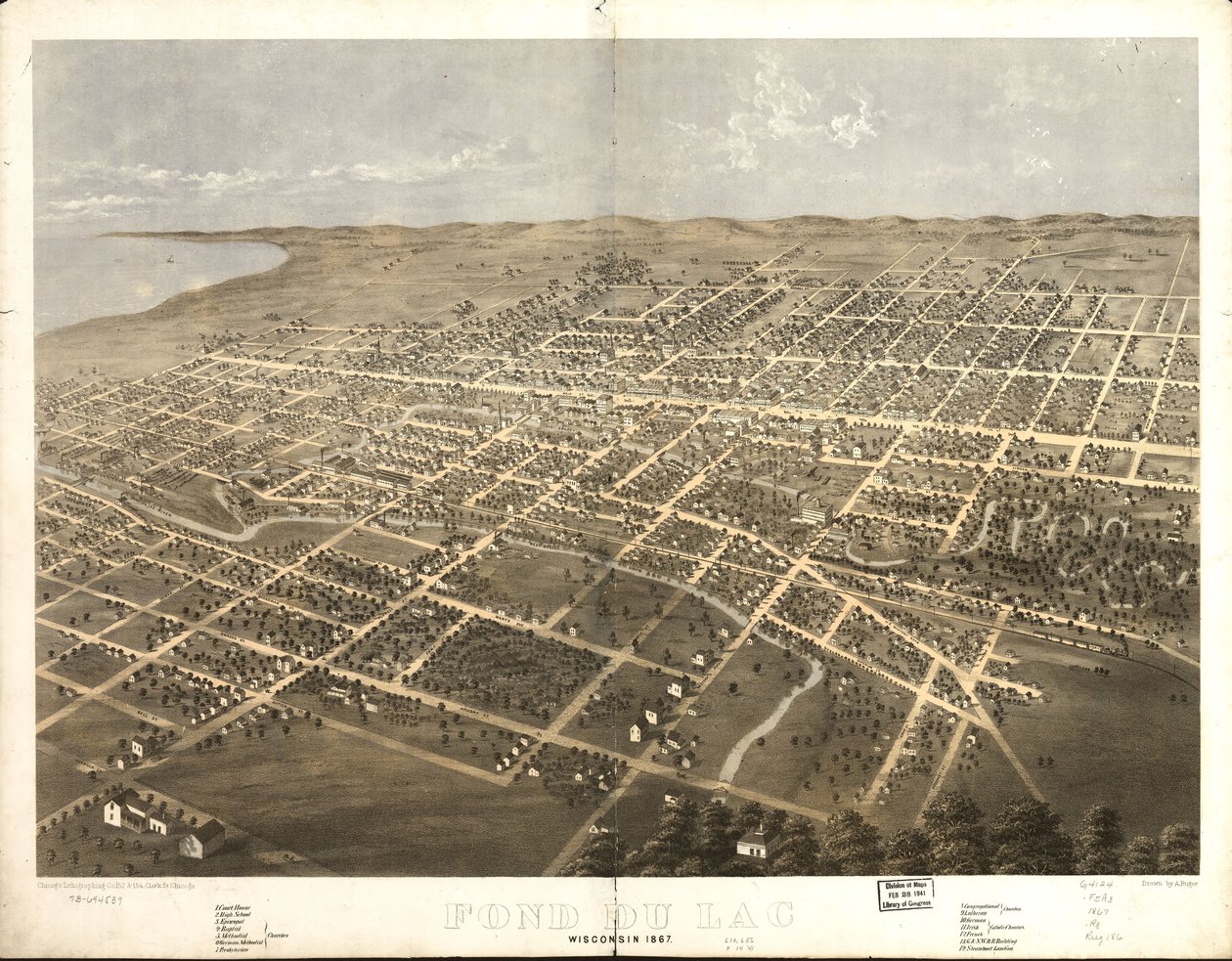 Fond du Lac, Wisconsin 1867. LOC 73694539 alkotó: A.; Chicago Lithographing Co. Ruger