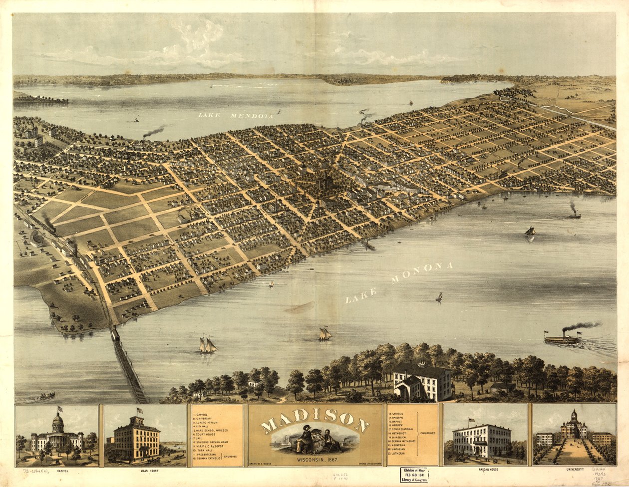 Madison, Wisconsin 1867. LOC 73694546 alkotó: A.; Chicago Lithographing Co. Ruger