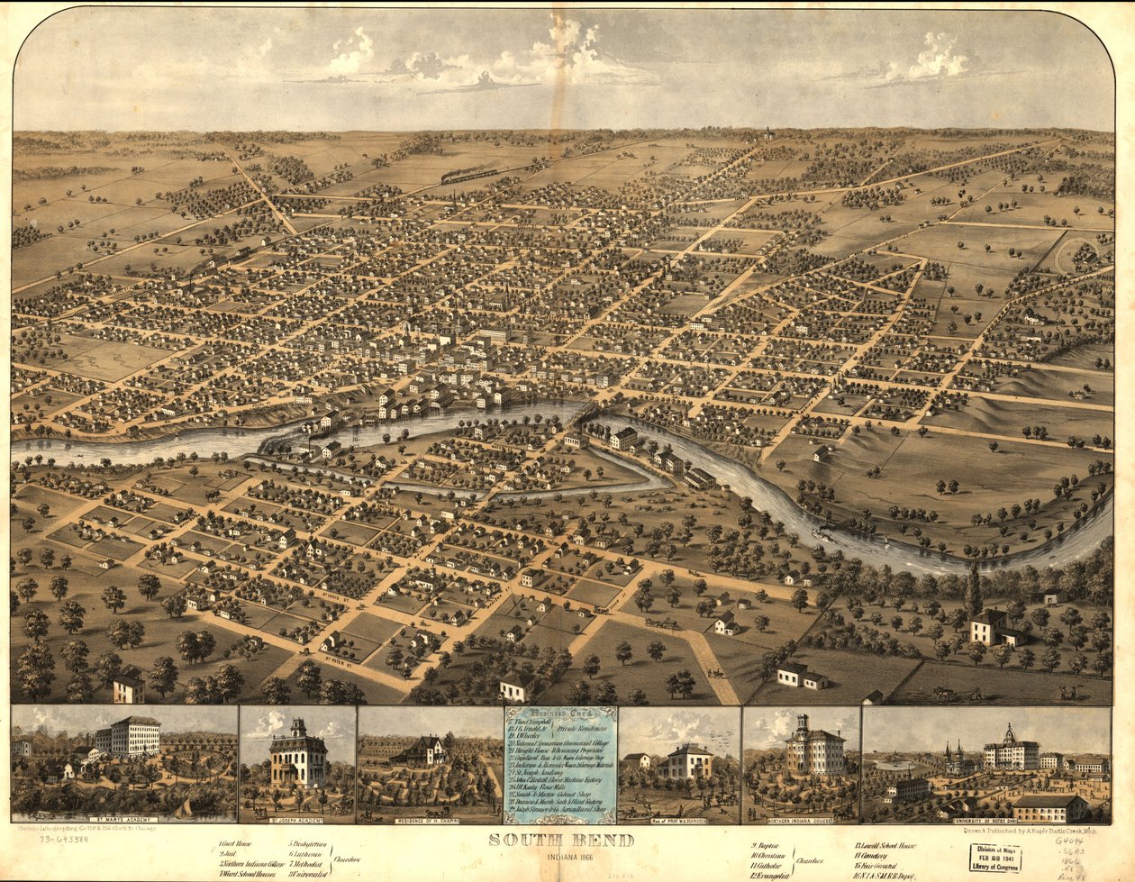 South Bend, Indiana, 1866. alkotó: A.; Chicago Lithographing Co. Ruger