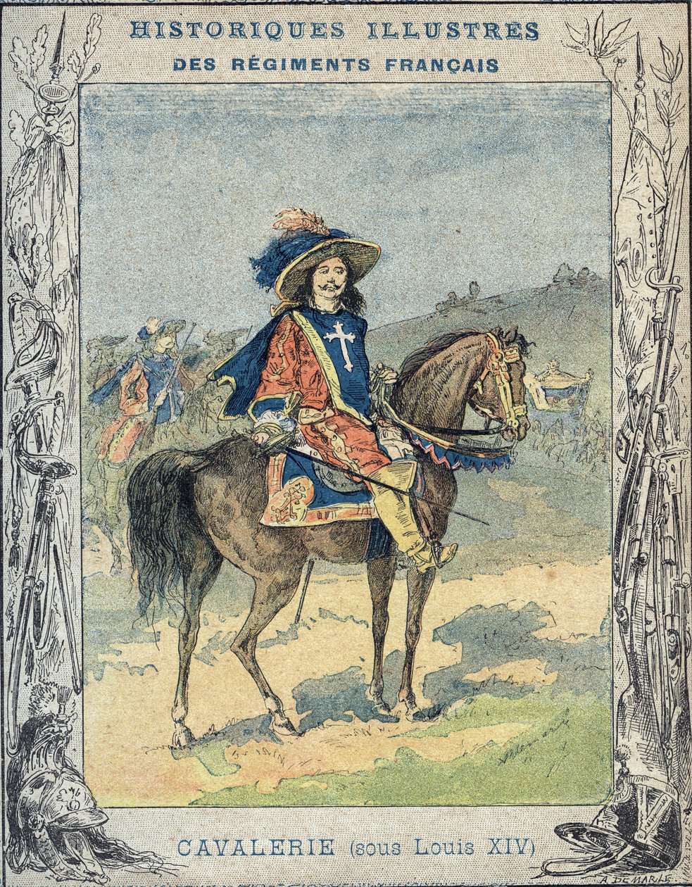 Lovasság XIV. Lajos vezetése alatt - Tankönyvek védőhüvelyéből, 19. század vége - Lovasság sous XIV. Lajos - A Demarle illusztrációja - Protege notebook historique, 19. század vége - alkotó: A. Demarle
