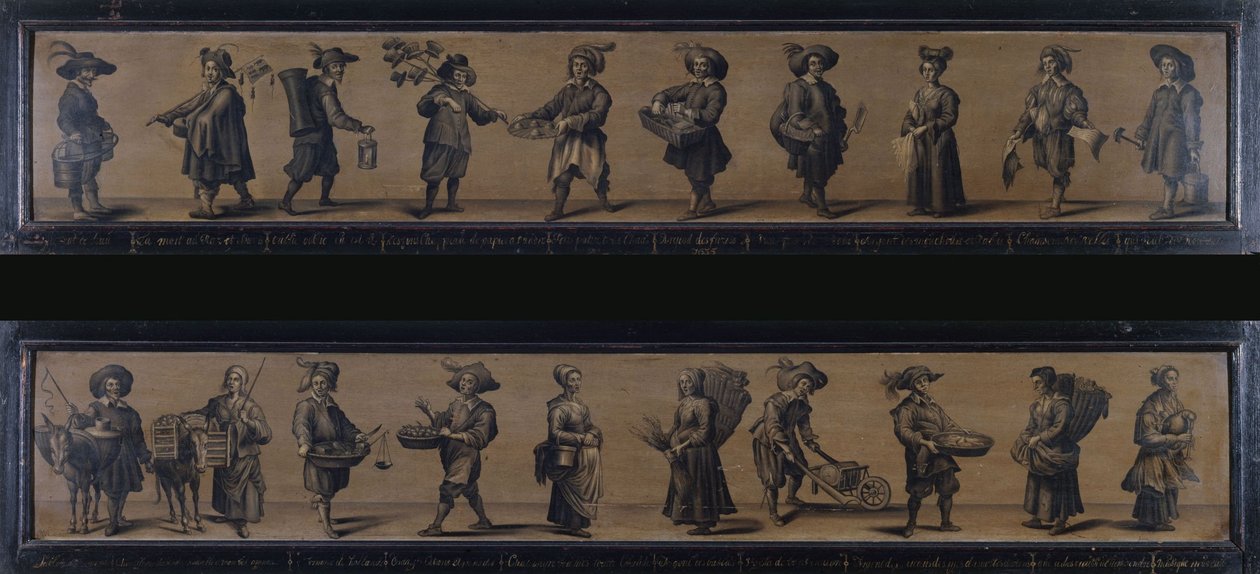 Les Cris de Paris, 1634-ben (olaj, fa) alkotó: A. Doy
