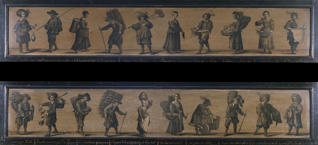 Les Cris de Paris, 1634-ben (olaj, fa) alkotó: A. Doy