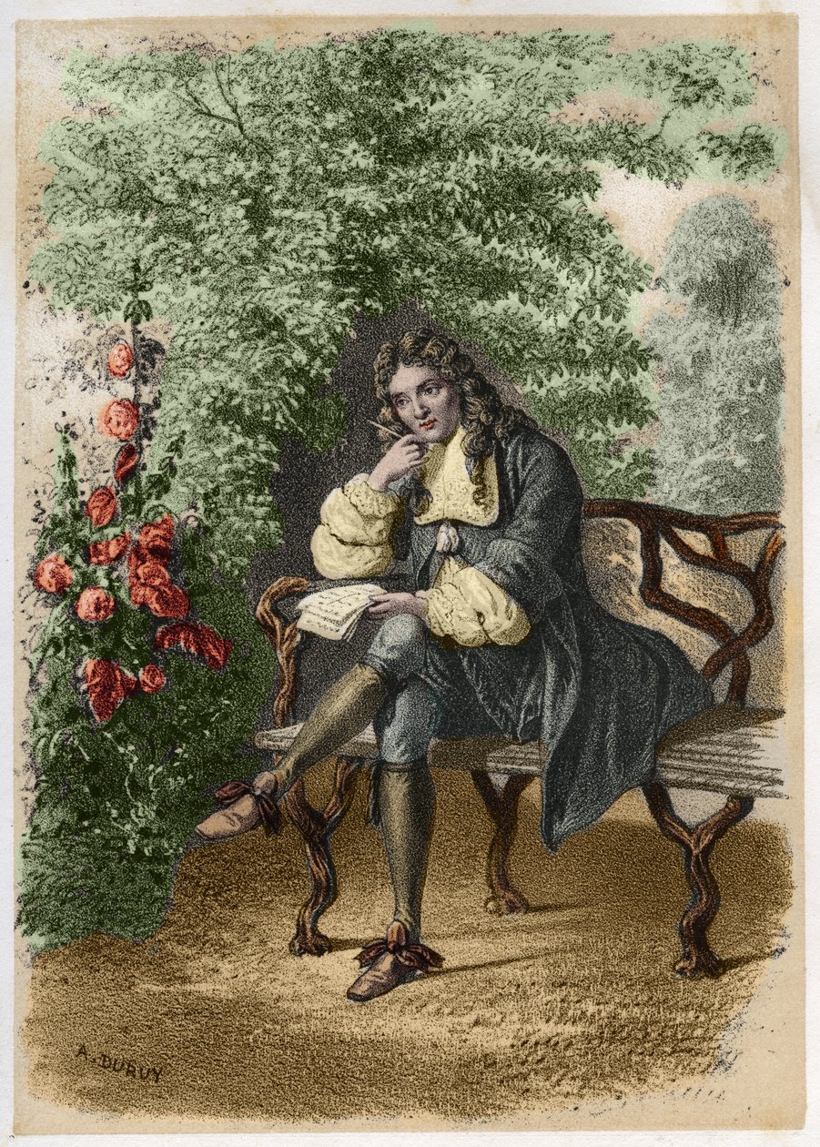 Nicolas Boileau (1636-1711) dit Boileau-Despreaux (Boileau Despreaux), francia író portréja auteuil-i házában. A. Duruy metszete a „Franciaországi irodalmi illusztrációk” c. vagy, Anekdotagaléria főbb szerzőinkről, akik érdeklődnek irántuk alkotó: A. Duruy