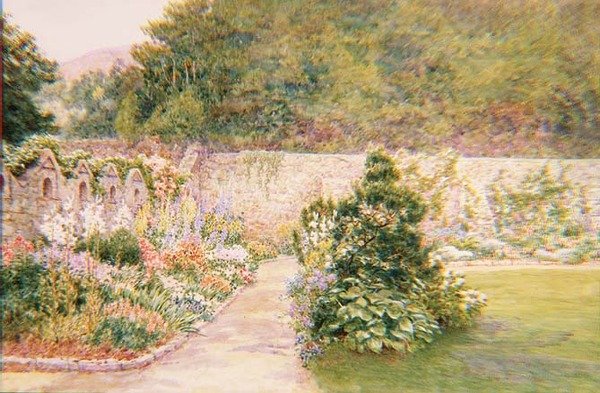Az Undermount-i kert, Bonchurch, Wight-sziget St. Bonifáccal a távolban alkotó: A. Foord Hughes