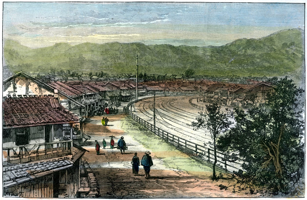 Vasútvonal Kobe közelében, Japán, 1891 alkotó: A. Forsyth