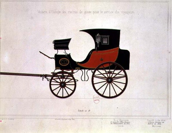 A postaszolgálat kocsijának terve, Engelmann és Graf metszete alkotó: A. G. (after) Ducoudray