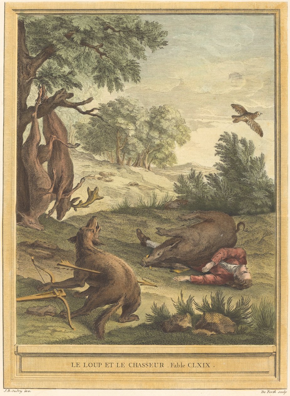 A farkas és a vadász alkotó: A. J. de Fehrt after Jean Baptiste Oudry