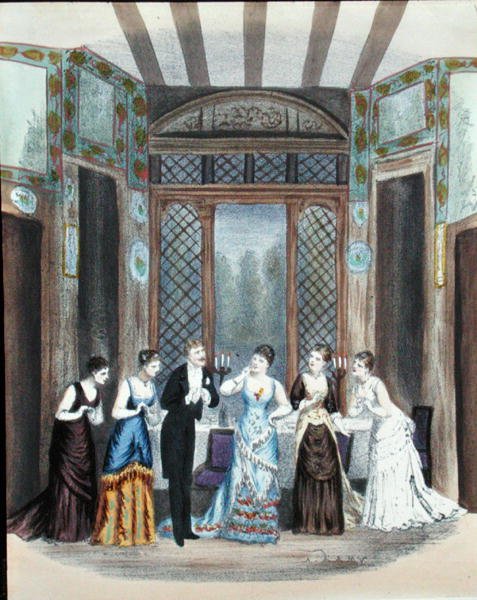 Jelenet egy operettből, 1870-80 körül (színes litó) alkotó: A. Lamy